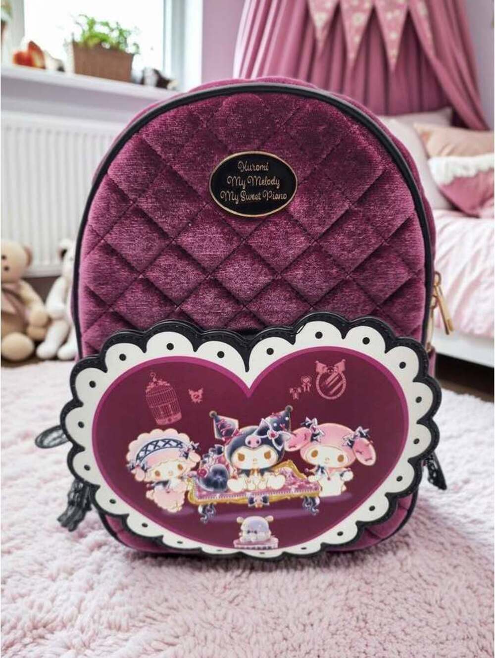 NWT - Her Universe Sanrio Kuromi My Melody My Sweet Piano Velvet Mini Backpack